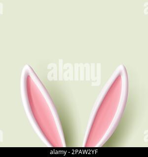 Vector template of 3D rabbit easter ears, Volume white ears with girly pink inner part of the Easter Bunny. Funny cartoon illustration for greeting ca Stock Vector