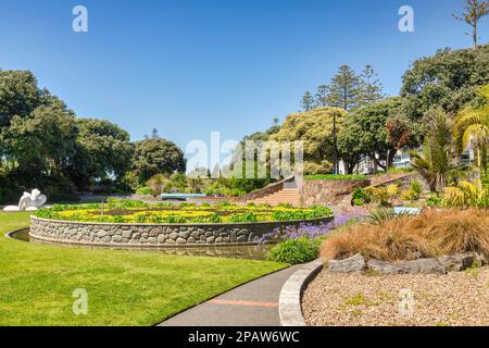 5 December 2022: Napier, New Zealand - The Sunken Gardens, so called because they sit below street level, and present an oasis of calm on Marine Parad Stock Photo
