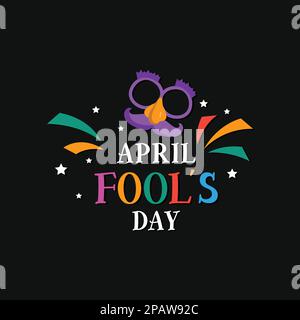 April fool's day. April 01. Silly face emoticon with tongue sticking out on black background. Stock Vector