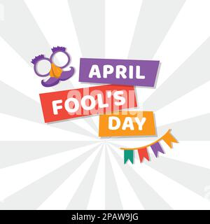 april fools day card with happy face emojis over white background. flat vector background illustration Stock Vector