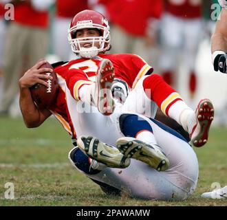 Kansas City Chiefs quarterback Brodie Croyle top is sacked by