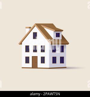 Classic and modern family house building. Real estate home property. 2 stories building with mansarda attic and brown roof. Isolated vector. Stock Vector