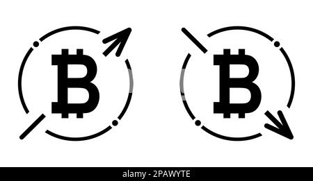 Set of cost symbol bitcoin increase and decrease icon. Money vector symbol isolated on background . Stock Vector