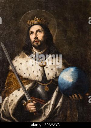 Seville, Spain - March 11, 2023: Painting named San Fernando of Murillo, Saint Ferdinand III by Bartolome Esteban Murillo, hanging of a wall inside th Stock Photo