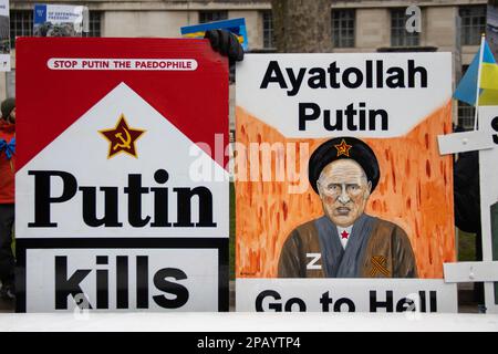 London, UK - March 11, 2023: Dozens of Ukranian and Brits gathered togehter in a protest asking the UK Government to support Ukranians with more weapons and arms. Credit: Sinai Noor/Alamy Live News Stock Photo