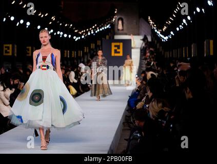 Models display the creation of Fendi Spring and Summer 2008 collection at the Great Wall of China transform to a catwalk stage during a fashion show in Beijing China Friday Oct. 19 2007. AP Photo Andy...