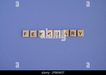 The second month of the year is FEBRUARY - from letters on wooden blocks in natural color, in high resolution Stock Photo