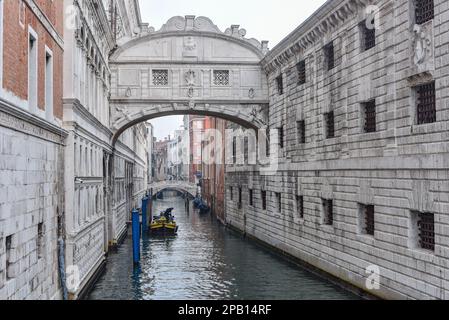 Venice, Italy - 15 Nov, 2022: Bridge of Sighs, or Ponte de Suspiri, and the Doges Palace Stock Photo