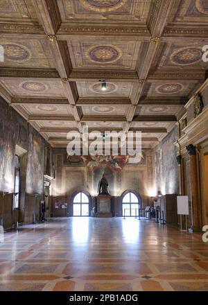 Bologna, Italy - 16 Nov, 2022: Interior halls of the Palazzo d'Accursio town hall Stock Photo