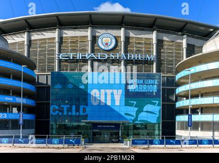 Etihad Stadium East Stand entrance, Clayton, Manchester, England, UK. Stock Photo