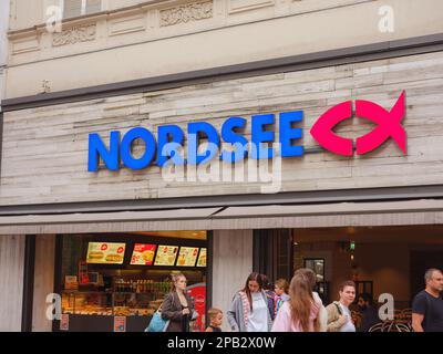 Vienna, Austria - August 8, 2022: Logotype of NORDSEE. NORDSEE is a german seafood compoany chain based in Bremerhaven. Stock Photo