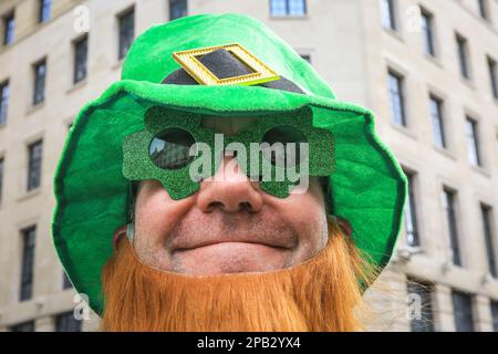 London, UK. 12th Mar, 2023. The annual St Patrick's Day Parade makes its way through central London to celebrate London's Irish community and Irish culture and heritage with participants in costumes, marching bands, pageantry and more, watched by spectators along the route. Credit: Imageplotter/Alamy Live News Stock Photo