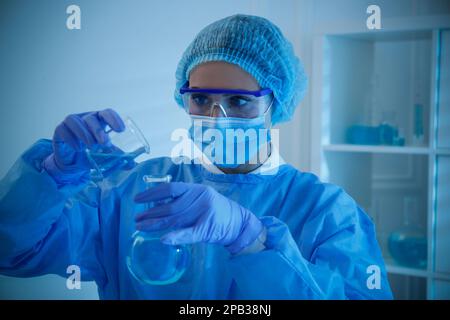 Scientist working with sample in laboratory. Medical research Stock Photo