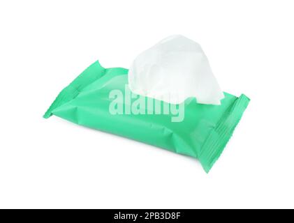 Wet wipes flow pack isolated on white Stock Photo