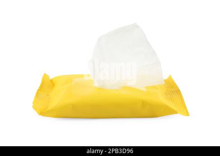 Wet wipes flow pack isolated on white Stock Photo