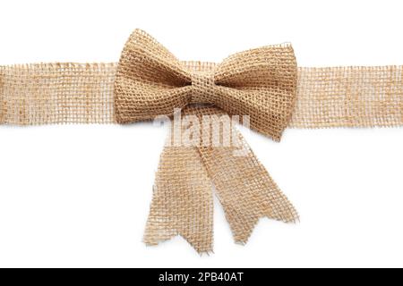 Burlap ribbon with pretty bow on white background, top view Stock Photo -  Alamy