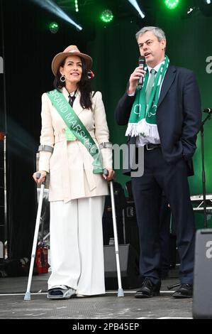 London, UK. 12th Mar, 2023. 12th March 2023, London, UK. Catherina Casey, Martin Fraser at London’s St Patrick’s Day 2023 celebrations in Trafalgar Square. Credit: See Li/Picture Capital/Alamy Live News Stock Photo