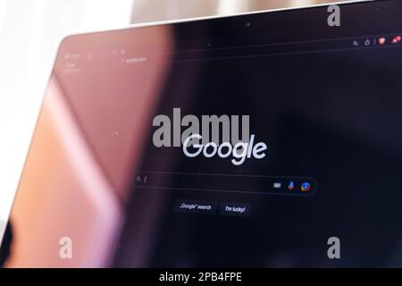 Kaunas, Lithuania - 2023 March 12: Google search engine website on laptop screen. High quality photo Stock Photo