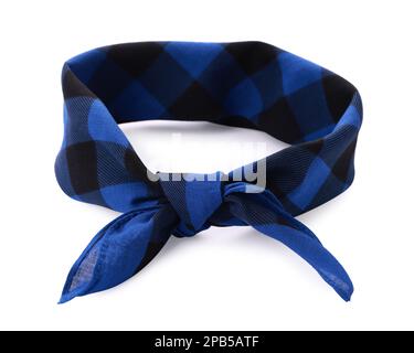Tied blue bandana with check pattern isolated on white Stock Photo
