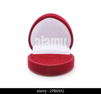 Red opened velvet jewelry box isolated on white. Stock Photo