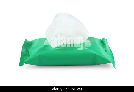 Wet wipes flow pack isolated on white Stock Photo