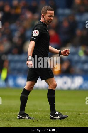 Match referee David Webb during the Sky Bet Championship match at Deepdale, Preston. Picture date: Saturday March 11, 2023. Stock Photo