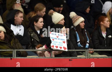 Crawley UK 12th March 2023 - Manchester City fans during the Barclays Women's Super League match between Brighton & Hove Albion and Manchester City   : Credit Simon Dack /TPI/ Alamy Live News Stock Photo