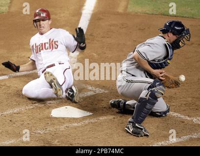 Arizona Diamondbacks' Tony Womack, right, is congratulated by