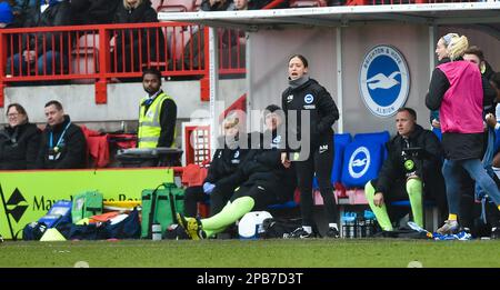 Crawley UK 12th March 2023 - Brighton assistant manager Amy Merricks during the Barclays Women's Super League match between Brighton & Hove Albion and Manchester City   : Credit Simon Dack /TPI/ Alamy Live News Stock Photo