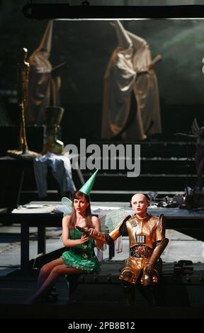 Maiya Kovalesvka in the role of Teresa and Kate Aldrich as Ascanio, from left, perform during a dress rehearsal for the opera 'Benvenuto Cellini' from Hector Berlioz, on Sunday, August 5, 2007 in Salzburg. Premiere of the opera is on Friday, Aug. 10, 2007, as part of the annual Salzburg Festival. (AP Photo/Kerstin Joensson)
