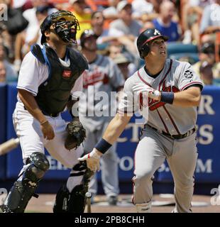 New York Yankees on deck batter Mark Teixeira, left, congratulates