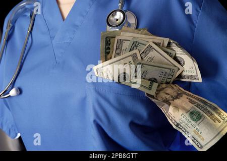 Medical concept image, healthcare costs, medical debt or bills, student loans for doctors or nurses, profits and other earnings concepts Stock Photo