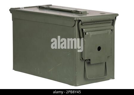 Stack of US army ammo can isolated on white background Stock Photo