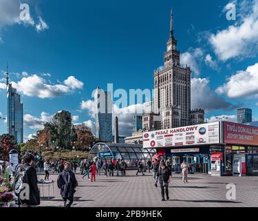 Warsaw. A popular entrance to the Centrum Metro Station among tourists and residents of Warsaw. A hub station for transport in Warsaw.Muted colour. Stock Photo