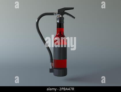 Spicy chili olive oil in a bottle. Chili oil fire extinguisher. A glass bottle in the form of a fire extinguisher mockup. Creative concept of hot oil Stock Photo