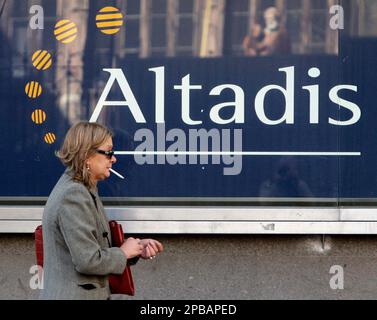 FILE ** A woman walks past the offices of the Spanish tobacco company  Altadis in Madrid, in this March 15, 2007 file photo. Imperial Tobacco  Group PLC said Wednesday, July 18,