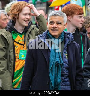 London, UK. 12th Mar, 2023. The annual St Patrick's Day Parade makes its way through central London to celebrate London's Irish community and Irish culture and heritage with participants in costumes, marching bands, pageantry and more, watched by spectators along the route. Credit: Imageplotter/Alamy Live News Stock Photo