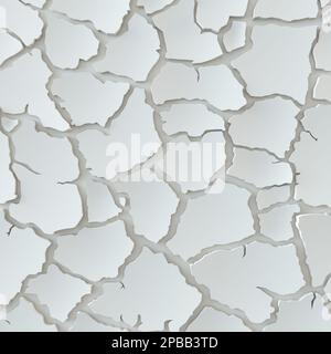 Old white cracked paint wall, crack texture pattern. Cracked texture Background. 3d illustration of white cracked wall. Decorative white plaster Stock Photo