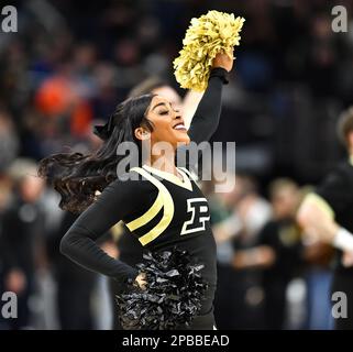 Chicago, Illinois, USA. 12th Mar, 2023. Purdue Boilermakers cheerleader cheering during the NCAA Big Ten Conference Men's Basketball Tournament Championship at United Center in Chicago, Illinois. Dean Reid/CSM/Alamy Live News Stock Photo