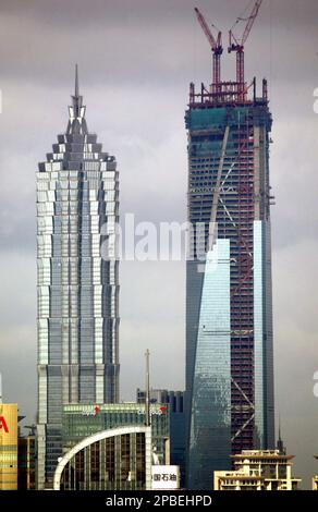 The Shanghai Tower is under construction next to the