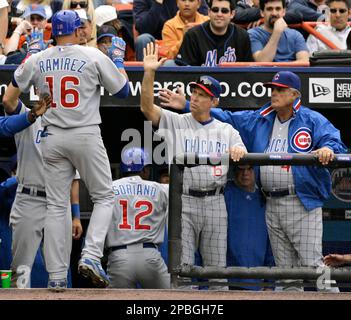 Chicago Cubs bench coach Alan Trammell, right, reacts as Derrek