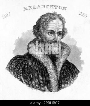 The german FILIPPO MELANTONE (  Melanchthon , Philipp  Schwarzered , 1497 - 1560 ) , reformer and Umanist . Professor and theologian, a key leader of the Lutheran Reformation, and a friend and associate of Martin Luther. Portrait, german XIX century engraving . - RIFORMATORE CHIESA PROTESTANTE - UMANISTA - RELIGION - RELIGIONE - POETA - POESIA - POETRY - LETTERATURA  - portrait - ritratto - letterato - RINASCIMENTO - fur - pelliccia - beard - barba - collar - colletto - UMANESIMO  - Melanchthon - TEOLOGIAN - TEOLOGIA - TEOLOGO  - illustrazione - illustration - incisione ----  Archivio GBB Stock Photo