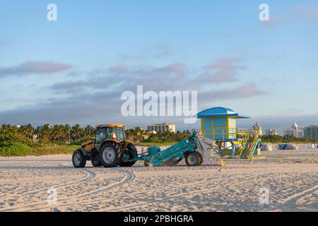 lifeguard at miami beach vacation with tractor. photo of lifeguard at miami beach. lifeguard Stock Photo