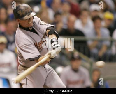 Houston Astros second baseman Craig Biggio (7) follows through on his swing  during the Major League Baseball game against the Pittsburgh Pirates on  August 13, 2005 at Minute Maid Park in Houston