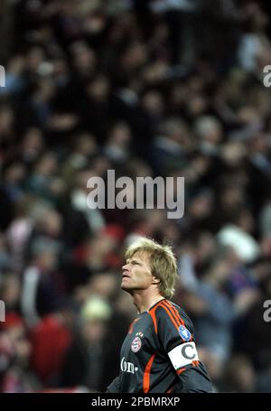 MUNICH, GERMANY - MARCH 07: Oliver Kahn goalkeeper of Munich reacts during  the UEFA Champions League round…