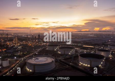 Aerial view of Oil refinery at twilight Stock Photo - Alamy