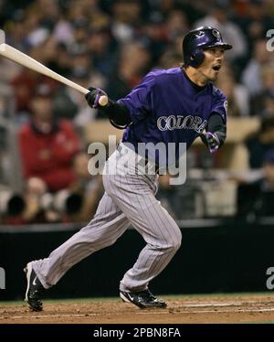 Colorado Rockies' Troy Tulowitzki at bat during Game 4 of the baseball  World Series Sunday, Oct. 28, 2007, at Coors Field in Denver. (AP  Photo/David J. Phillip Stock Photo - Alamy