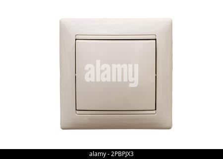 Single switch on beige wallpaper, close-up, isolated on a white background Stock Photo