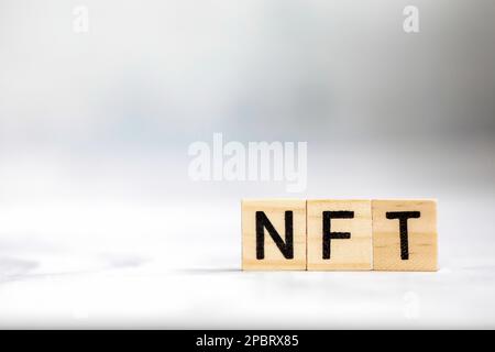 NFT nonfungible tokens text. digital art, financial, business economic concept. digitally generated image cryptocurrency, Stock Photo