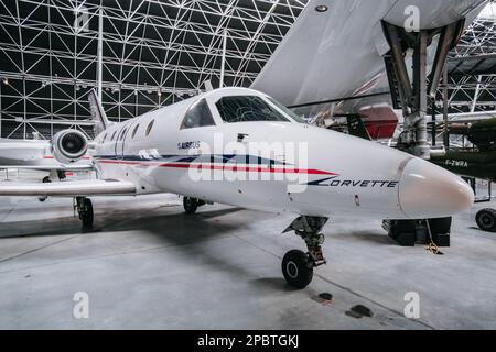Corvette SN60 business jet in the Aeroscopia museum of Toulouse, in the south of France (Haute Garonne) Stock Photo